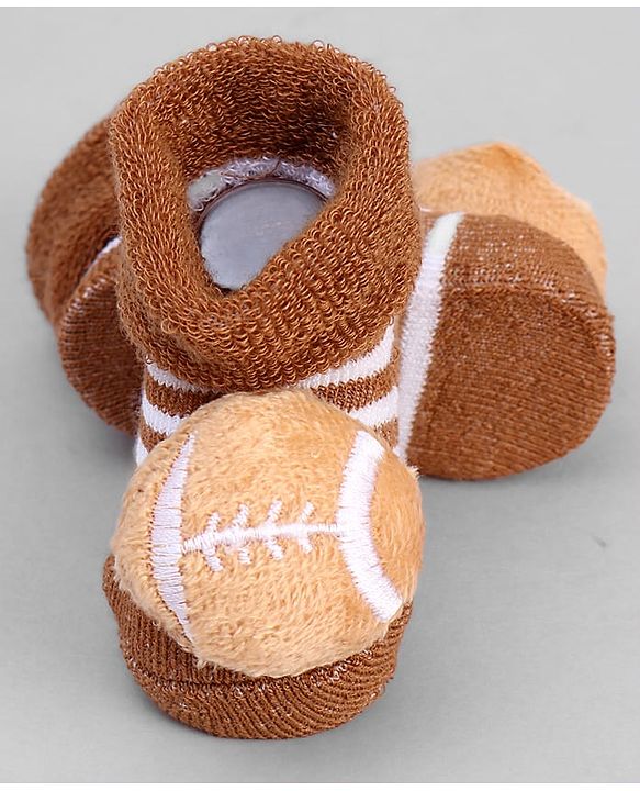 Cute Walk by Babyhug Ankle Length Sock Shoes with Stripes & Ball Applique - Brown