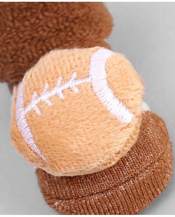 Cute Walk by Babyhug Ankle Length Sock Shoes with Stripes & Ball Applique - Brown