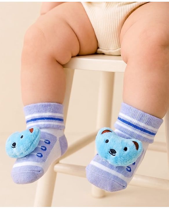 Cute Walk by Babyhug Striped Fabric Socks With Animal Applique - Multicolor