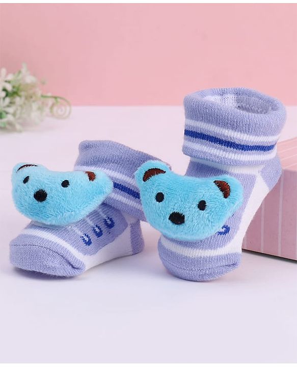 Cute Walk by Babyhug Striped Fabric Socks With Animal Applique - Multicolor