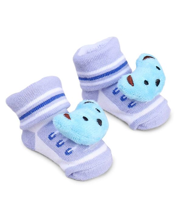 Cute Walk by Babyhug Striped Fabric Socks With Animal Applique - Multicolor