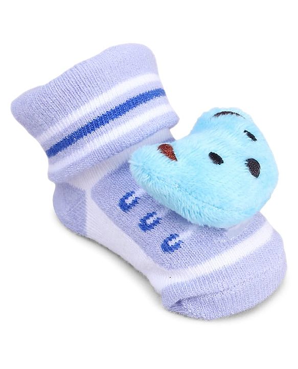 Cute Walk by Babyhug Striped Fabric Socks With Animal Applique - Multicolor
