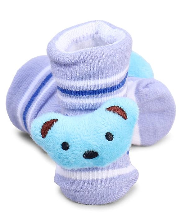 Cute Walk by Babyhug Striped Fabric Socks With Animal Applique - Multicolor