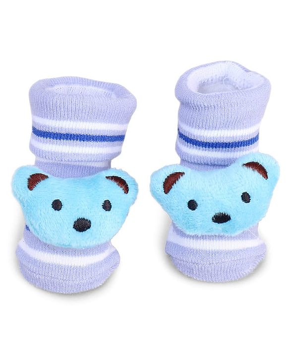 Cute Walk by Babyhug Striped Fabric Socks With Animal Applique - Multicolor