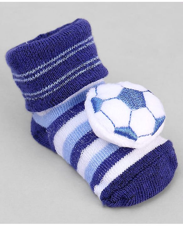 Cute Walk by Babyhug Ankle Length Sock Shoes with Stripes & Ball Applique - Navy Blue