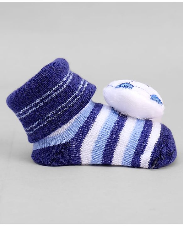 Cute Walk by Babyhug Ankle Length Sock Shoes with Stripes & Ball Applique - Navy Blue