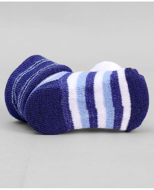 Cute Walk by Babyhug Ankle Length Sock Shoes with Stripes & Ball Applique - Navy Blue