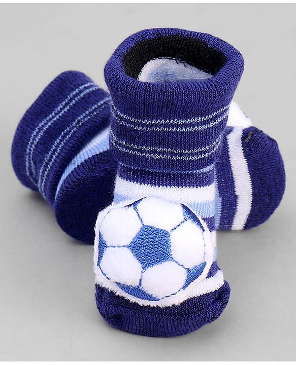 Cute Walk by Babyhug Ankle Length Sock Shoes with Stripes & Ball Applique - Navy Blue