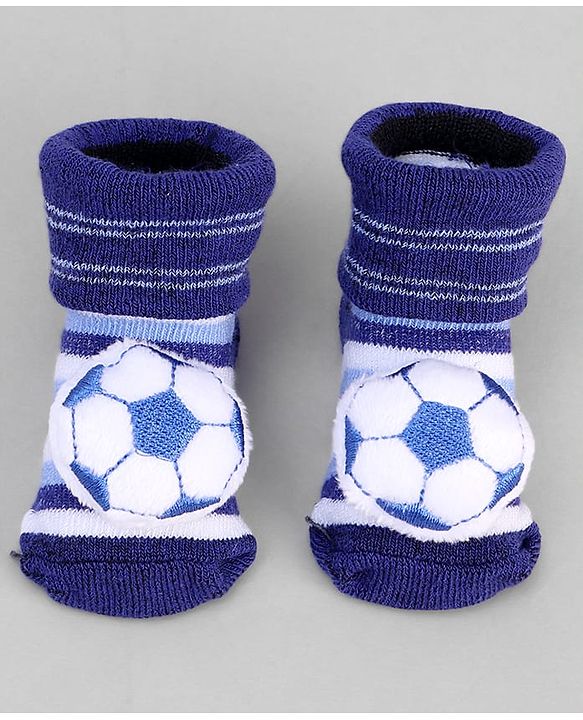Cute Walk by Babyhug Ankle Length Sock Shoes with Stripes & Ball Applique - Navy Blue