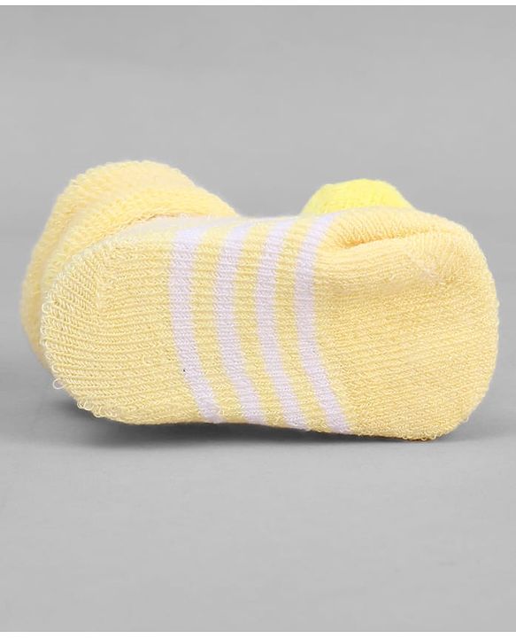 Cute Walk by Babyhug Ankle Length Sock Shoes with Stripes & Smiley Applique - Yellow