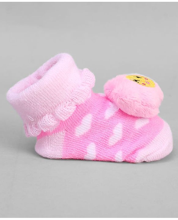Cute Walk by Babyhug Ankle Length Sock Shoes with Heart Design & Star Applique - Pink