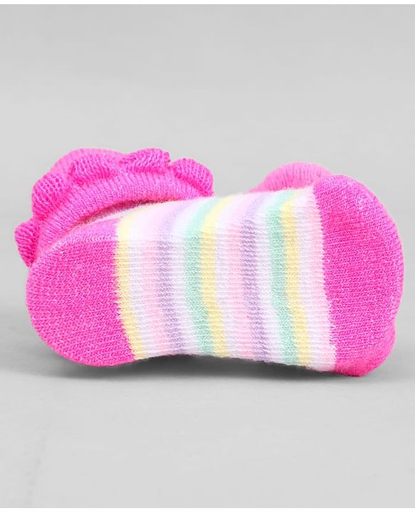 Cute Walk by Babyhug Ankle Length Sock Shoes with Stripes & Fruit Applique - Pink