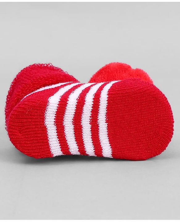 Cute Walk by Babyhug Ankle Length Sock Shoes with Stripes & Ladybug Applique - Red