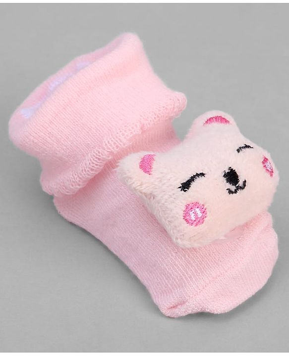 Cute Walk by Babyhug Ankle Length Sock Shoes with Bear Applique - Pink