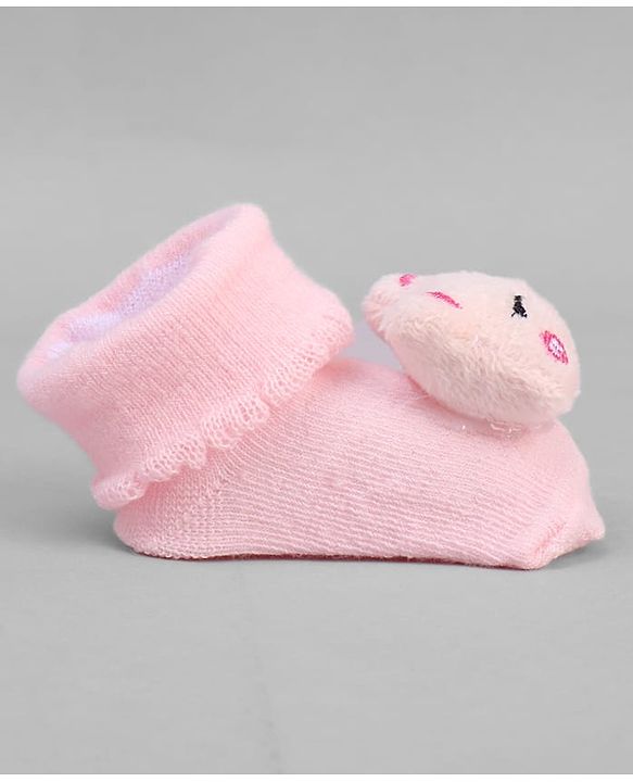Cute Walk by Babyhug Ankle Length Sock Shoes with Bear Applique - Pink