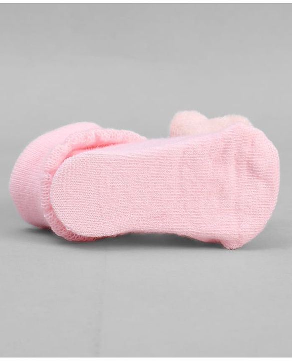 Cute Walk by Babyhug Ankle Length Sock Shoes with Bear Applique - Pink
