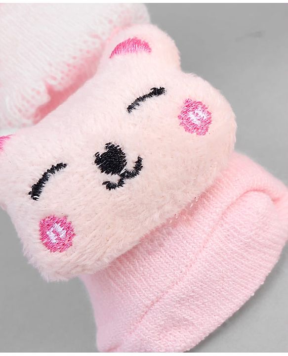 Cute Walk by Babyhug Ankle Length Sock Shoes with Bear Applique - Pink