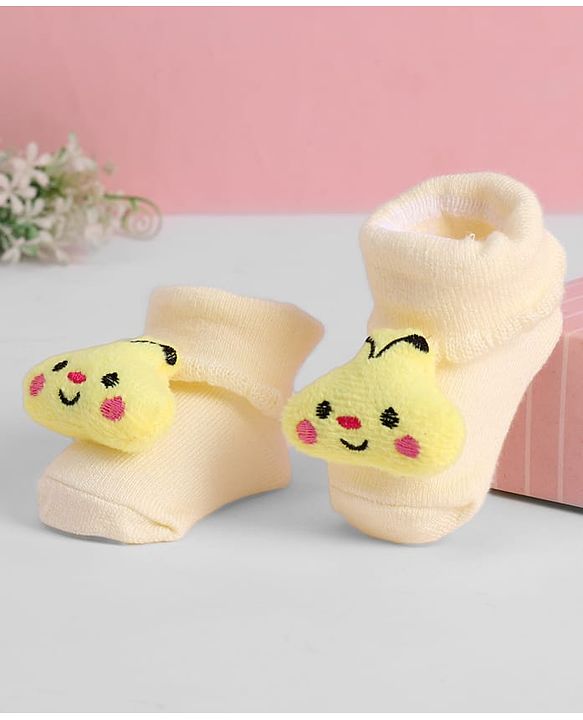 Cute Walk by Babyhug Ankle Length Sock Shoes with Bunny Applique - Cream