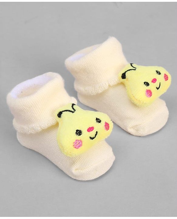 Cute Walk by Babyhug Ankle Length Sock Shoes with Bunny Applique - Cream