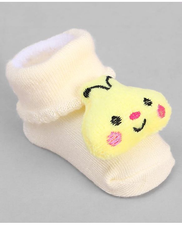 Cute Walk by Babyhug Ankle Length Sock Shoes with Bunny Applique - Cream