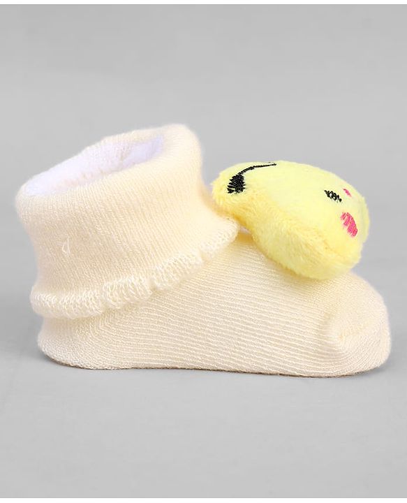 Cute Walk by Babyhug Ankle Length Sock Shoes with Bunny Applique - Cream