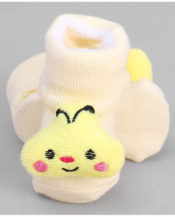 Cute Walk by Babyhug Ankle Length Sock Shoes with Bunny Applique - Cream