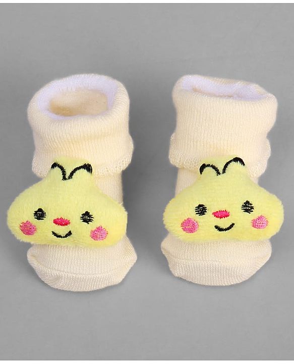 Cute Walk by Babyhug Ankle Length Sock Shoes with Bunny Applique - Cream