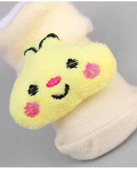 Cute Walk by Babyhug Ankle Length Sock Shoes with Bunny Applique - Cream
