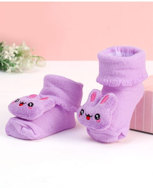 Cute Walk by Babyhug Socks With Bear Applique - Purple