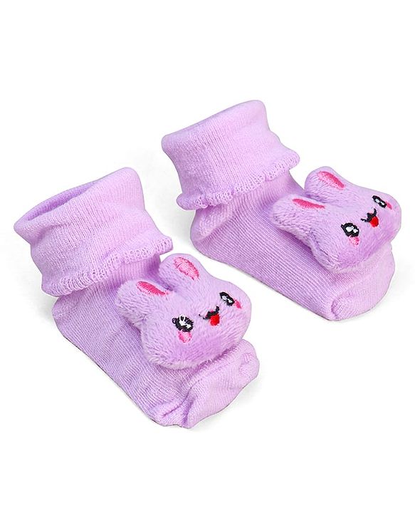 Cute Walk by Babyhug Socks With Bear Applique - Purple