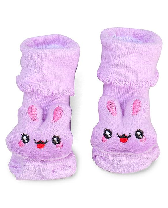 Cute Walk by Babyhug Socks With Bear Applique - Purple
