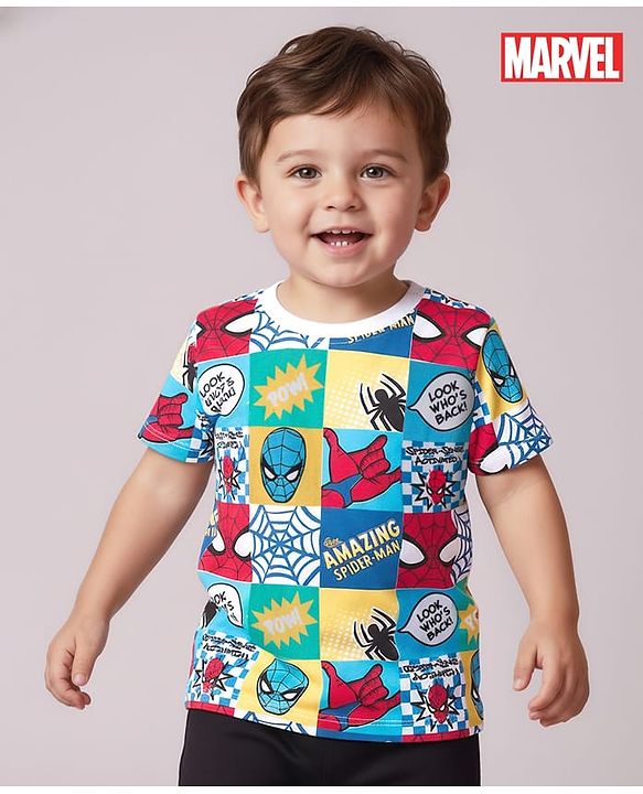 Babyhug Marvel Single Jersey Knit Half Sleeves T-Shirt with Spider Man Graphics - White