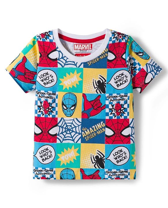 Babyhug Marvel Single Jersey Knit Half Sleeves T-Shirt with Spider Man Graphics - White