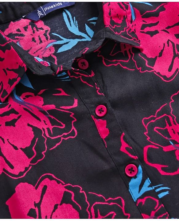 Pine Kids Woven Flutter Sleeves Shirt Style Top With Floral Print - Black
