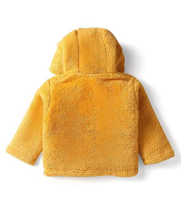 Babyhug Sherpa Fur Knit Full Sleeves Hooded Winter Fur Jacket With Ear Applique - Yellow