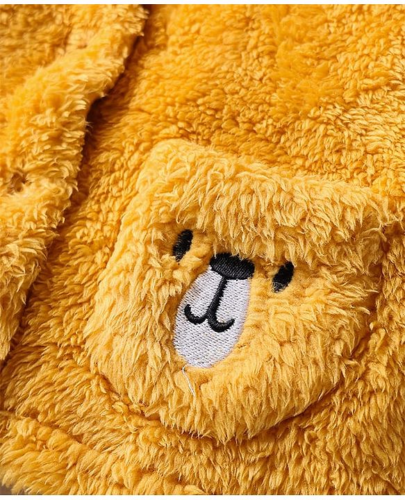 Babyhug Sherpa Fur Knit Full Sleeves Hooded Winter Fur Jacket With Ear Applique - Yellow