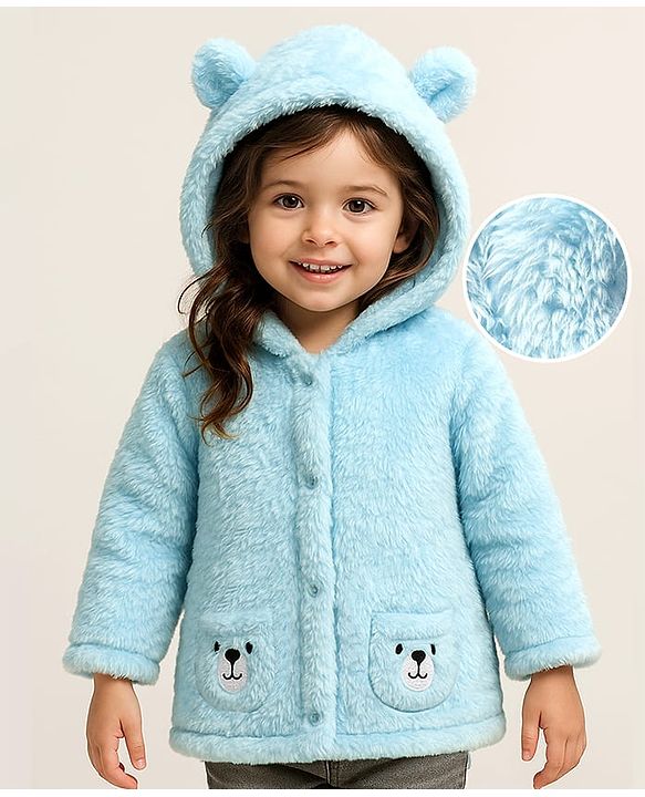 Babyhug Sherpa Fur Knit Full Sleeves Hooded Winter Fur Jacket With Ear Applique - Yellow
