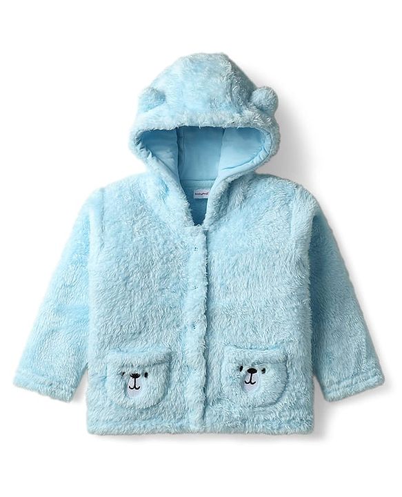 Babyhug Sherpa Fur Knit Full Sleeves Hooded Winter Fur Jacket With Ear Applique - Yellow