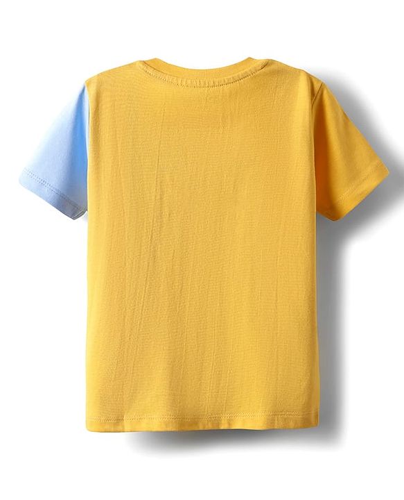 Babyhug Disney Single Jersey Knit Half Sleeves Cut & Sew T-Shirt with Chip N Dale Graphics - Yellow & Light Blue
