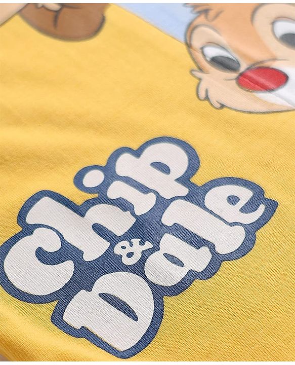 Babyhug Disney Single Jersey Knit Half Sleeves Cut & Sew T-Shirt with Chip N Dale Graphics - Yellow & Light Blue