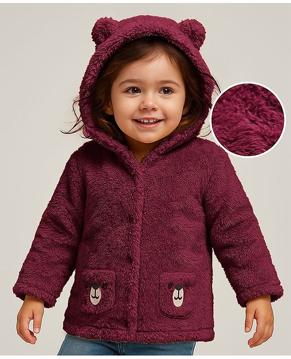 Babyhug Sherpa Fur Knit Full Sleeves Hooded Winter Fur Jacket With Ear Applique - Yellow