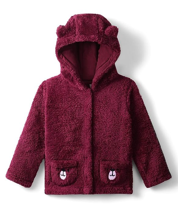 Babyhug Sherpa Fur Knit Full Sleeves Hooded Winter Fur Jacket With Ear Applique - Yellow