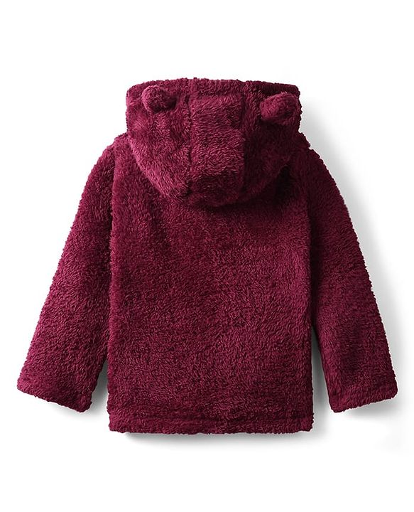 Babyhug Sherpa Fur Knit Full Sleeves Hooded Winter Fur Jacket With Ear Applique - Yellow