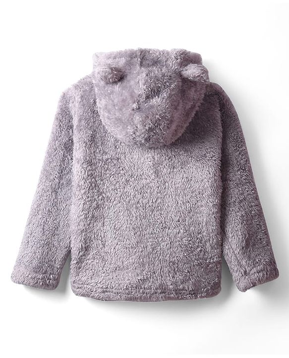 Babyhug Sherpa Fur Knit Full Sleeves Hooded Winter Fur Jacket With Ear Applique - Yellow