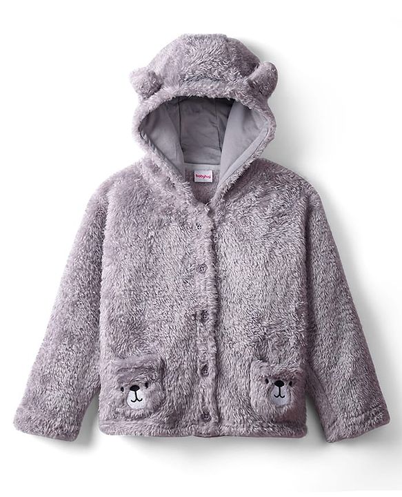 Babyhug Sherpa Fur Knit Full Sleeves Hooded Winter Fur Jacket With Ear Applique - Yellow