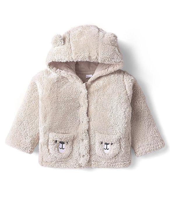 Babyhug Sherpa Fur Knit Full Sleeves Hooded Winter Fur Jacket With Ear Applique - Yellow