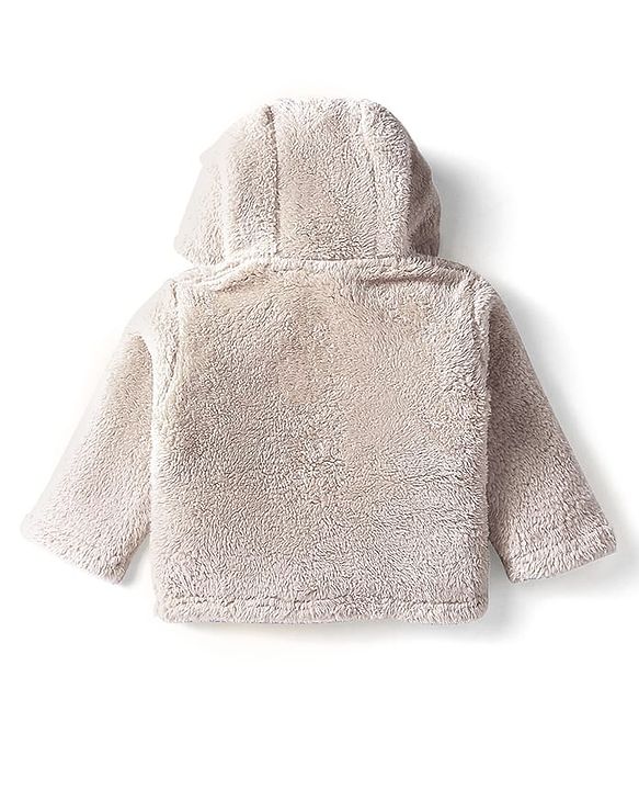 Babyhug Sherpa Fur Knit Full Sleeves Hooded Winter Fur Jacket With Ear Applique - Yellow