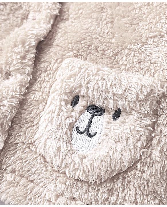 Babyhug Sherpa Fur Knit Full Sleeves Hooded Winter Fur Jacket With Ear Applique - Yellow
