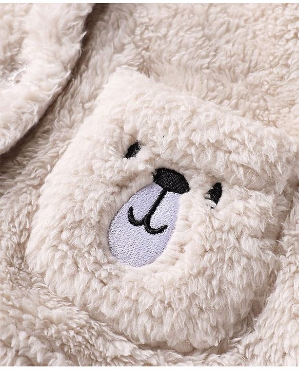 Babyhug Sherpa Fur Knit Full Sleeves Hooded Winter Fur Jacket With Ear Applique - Yellow