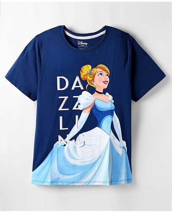Pine Kids Disney Single Jersey Knit Half Sleeves T-Shirt with Cinderella Graphics - Blue